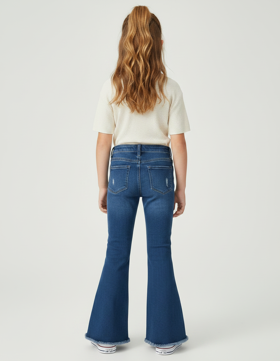 Pantalon Patte D'Éléphant Denim Bleu Déchiré Fille - Jean - vue 2