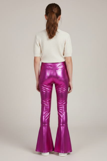 Pantalon Patte D'Éléphant Métallique Fushia Brillant Évasé Enfant - Rose Polyester - vue 2