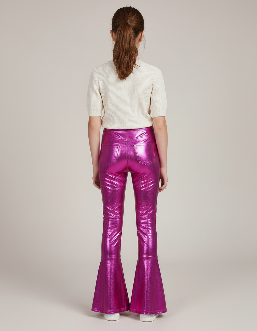 Pantalon Patte D'Éléphant Métallique Fushia Brillant Évasé Enfant - Rose Polyester - vue 2