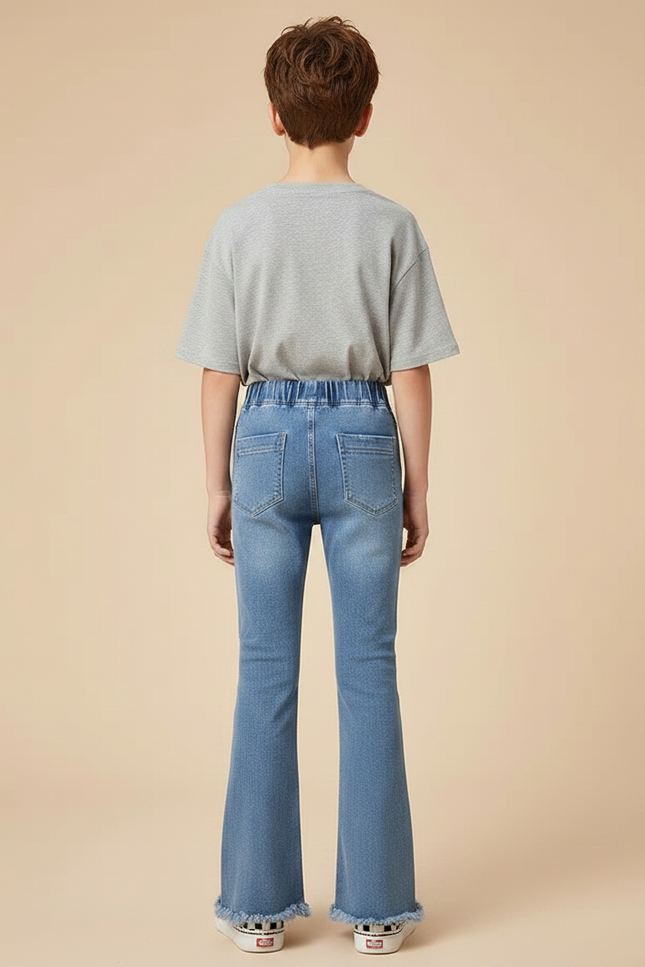 Pantalon Patte D'Éléphant Denim Bleu Clair Évasé Enfant - Jean - vue 2