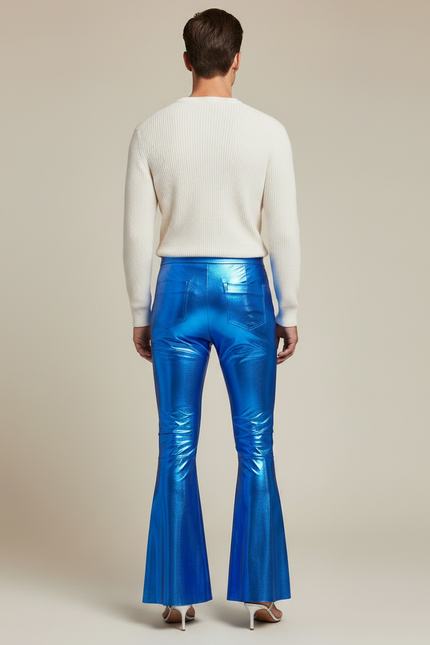 Pantalon Patte D'Éléphant Bleu Métallique Brillant Évasé Homme - Polyester - vue 2