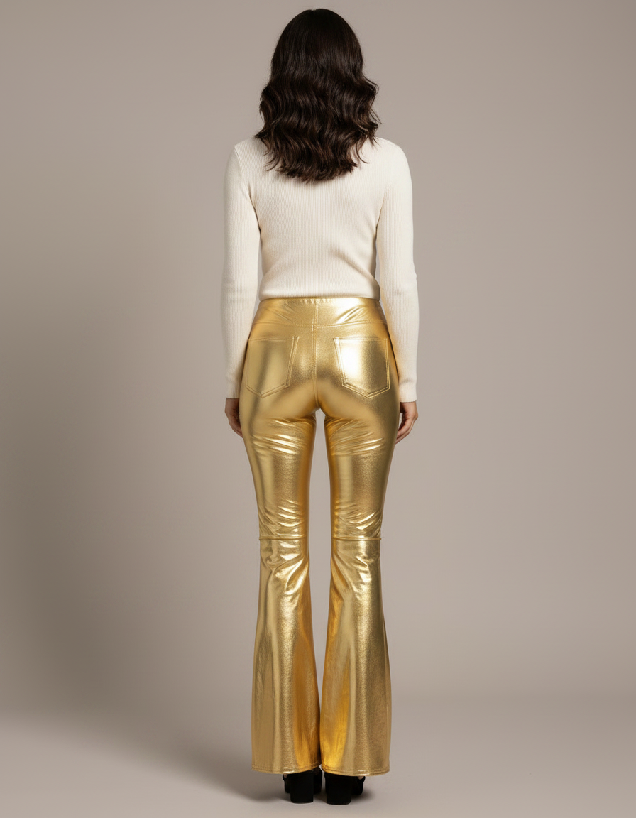 Pantalon Patte D'Éléphant Doré Métallique Brillant Évasé Femme - Polyester - vue 2