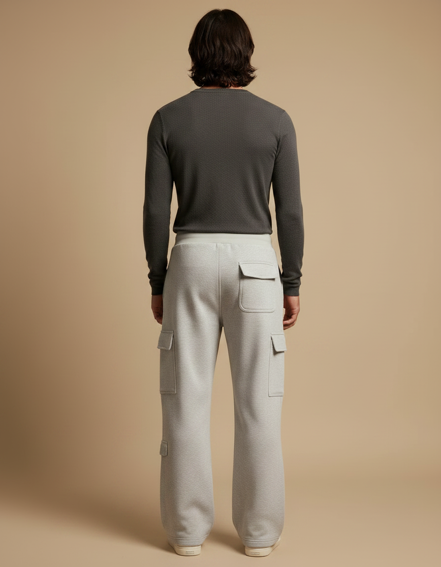Pantalon Patte D'Éléphant Gris Cargo Décontracté Ample Homme - Molleton - vue 2