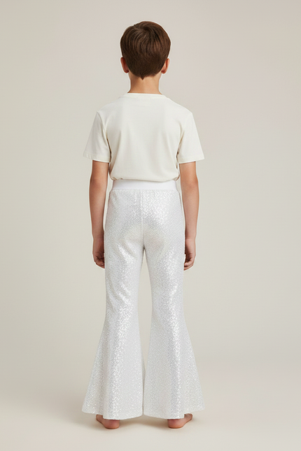 Pantalon Patte D'Éléphant Blanc Pailleté Évasé Scintillant Enfant - Argenté Polyester - vue 2