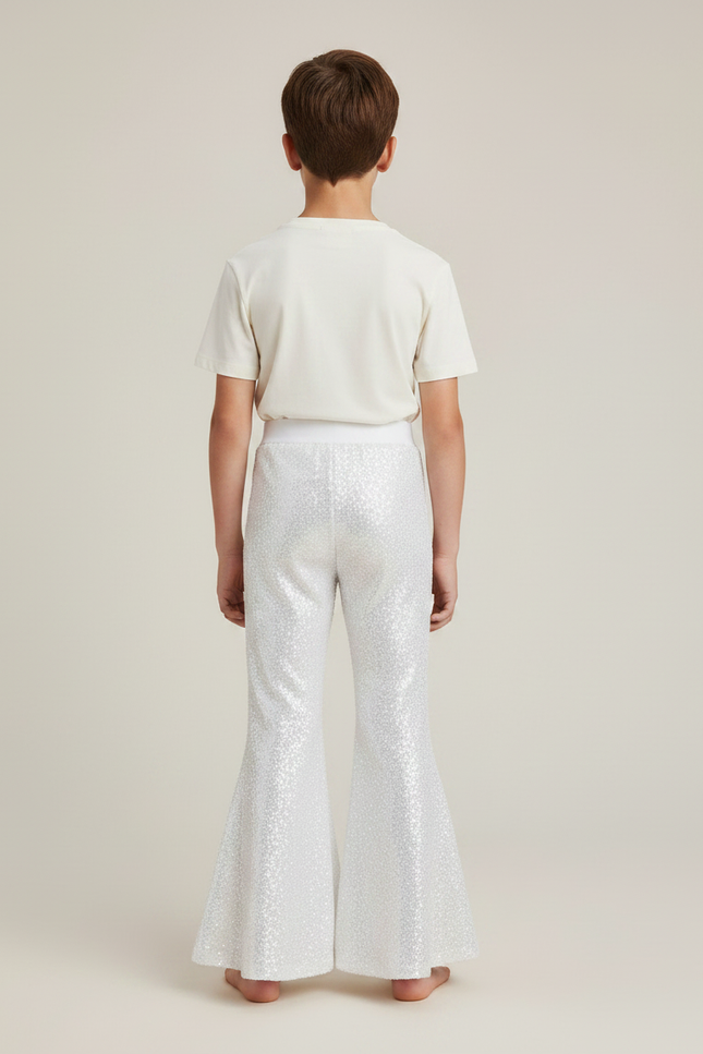 Pantalon Patte D'Éléphant Blanc Pailleté Évasé Scintillant Enfant - Argenté Polyester - vue 2