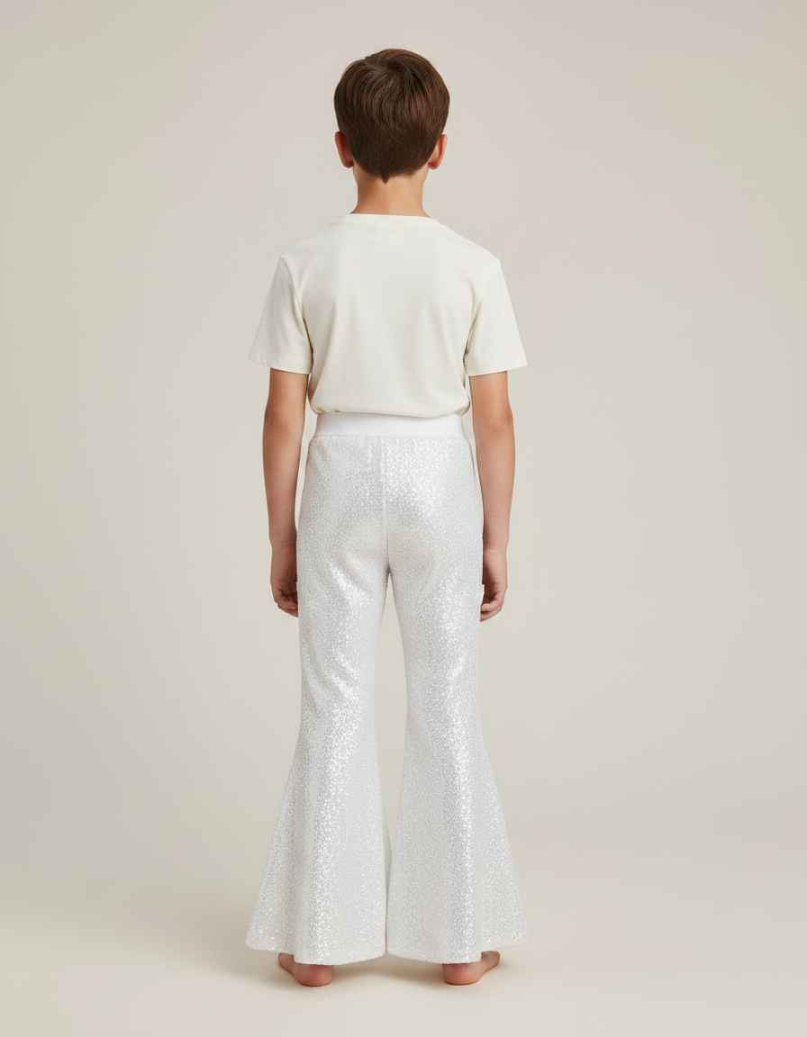 Pantalon Patte D'Éléphant Blanc Pailleté Évasé Scintillant Enfant - Argenté Polyester - vue 2