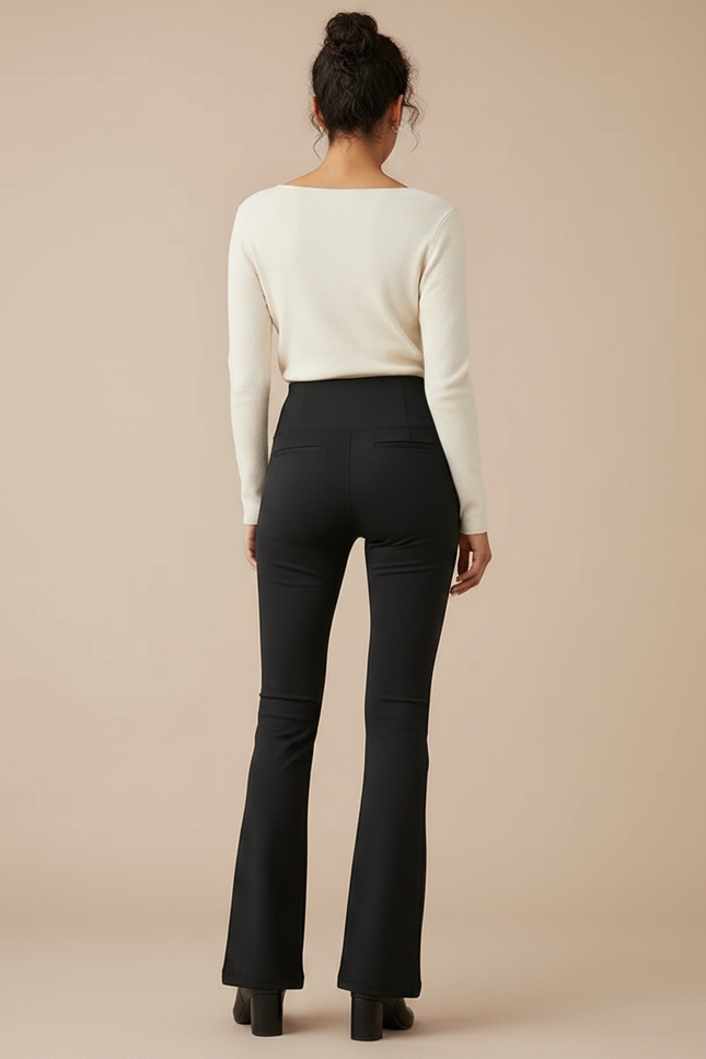 Pantalon Patte D'Éléphant Noir Taille Haute Stretch Confortable - Maille - vue 2