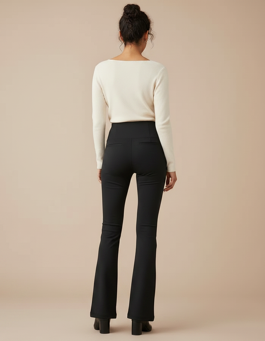 Pantalon Patte D'Éléphant Noir Taille Haute Stretch Confortable - Maille - vue 2