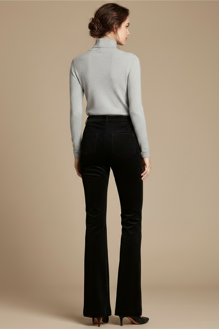 Pantalon Patte D'Éléphant Noir Côtelé Évasé Confortable Femme - Cordé - vue 2