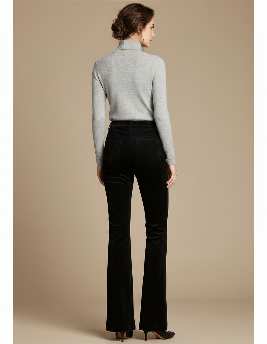 Pantalon Patte D'Éléphant Noir Côtelé Évasé Confortable Femme - Cordé - vue 2