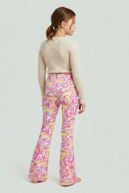 Pantalon Patte D'Éléphant Imprimé Marbré Vif Évasé Confortable Fille - Multicolore Polyester - vue 2
