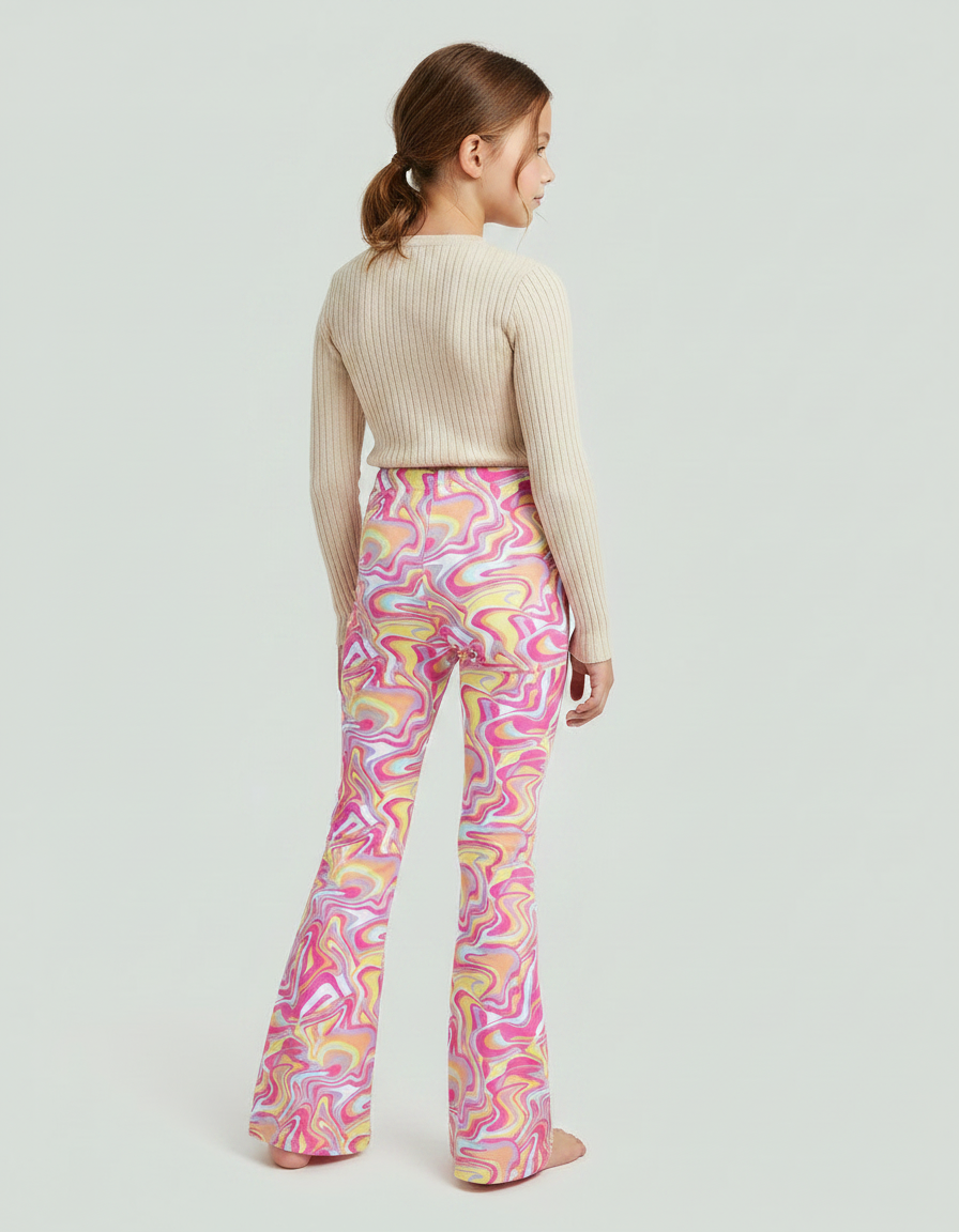 Pantalon Patte D'Éléphant Imprimé Marbré Vif Évasé Confortable Fille - Multicolore Polyester - vue 2
