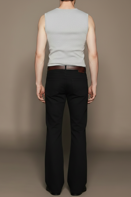 Pantalon Patte D'Éléphant Noir Jean Classique Ajusté Homme - vue 2