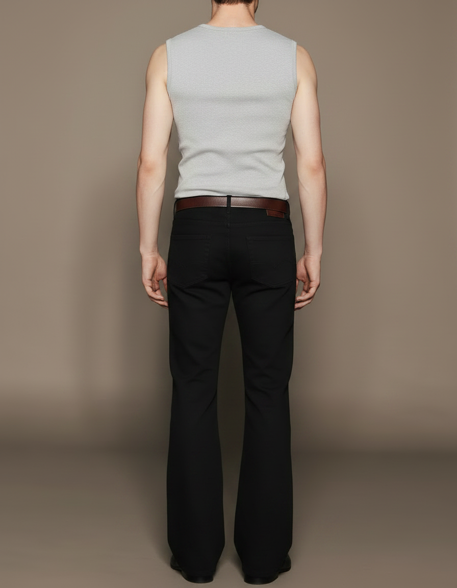 Pantalon Patte D'Éléphant Noir Jean Classique Ajusté Homme - vue 2