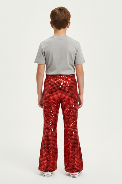 Pantalon Patte D'Éléphant Rouge Pailleté Évasé Enfant Brillant - Polyester - vue 2