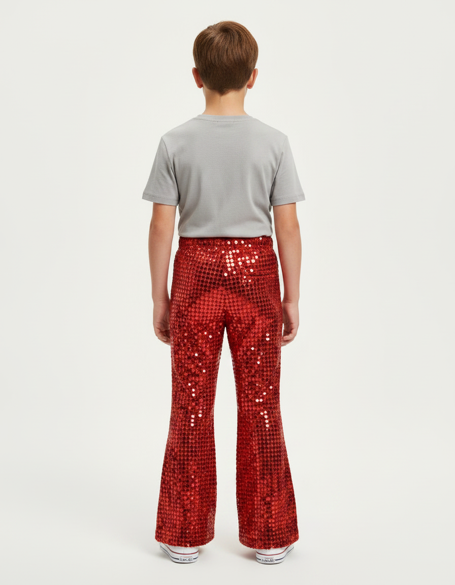 Pantalon Patte D'Éléphant Rouge Pailleté Évasé Enfant Brillant - Polyester - vue 2