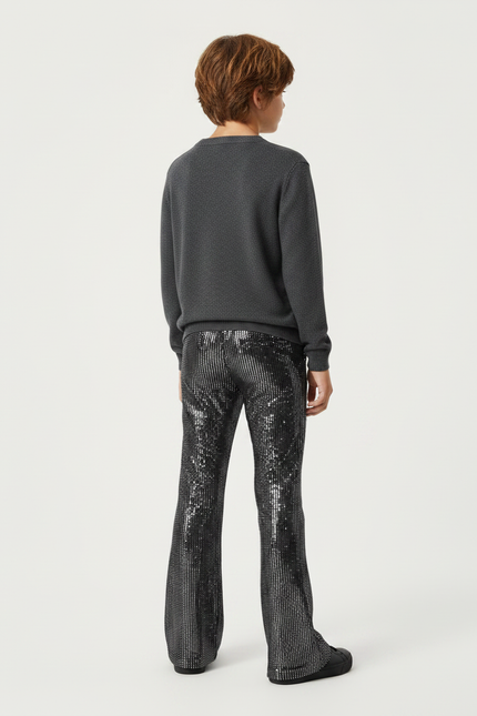 Pantalon Patte D'Éléphant Noir Paillettes Brillant Enfant Disco - Polyester - vue 2