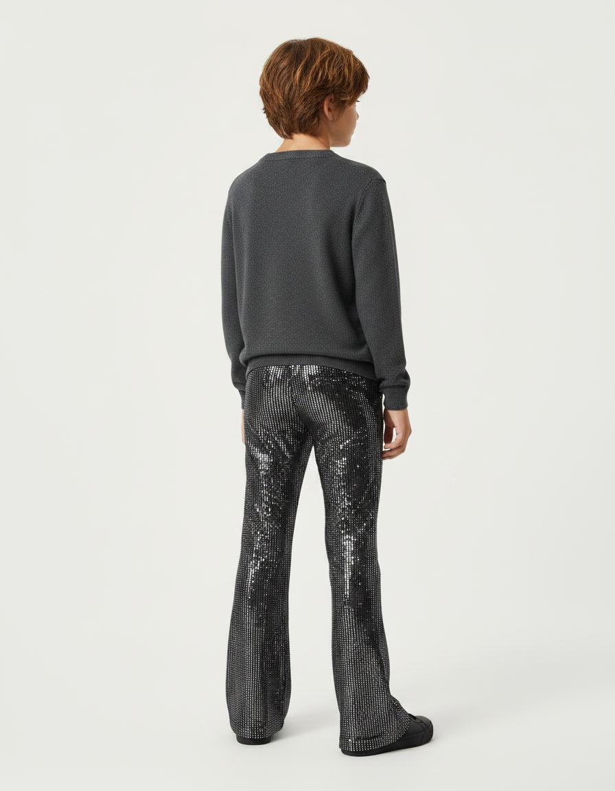 Pantalon Patte D'Éléphant Noir Paillettes Brillant Enfant Disco - Polyester - vue 2
