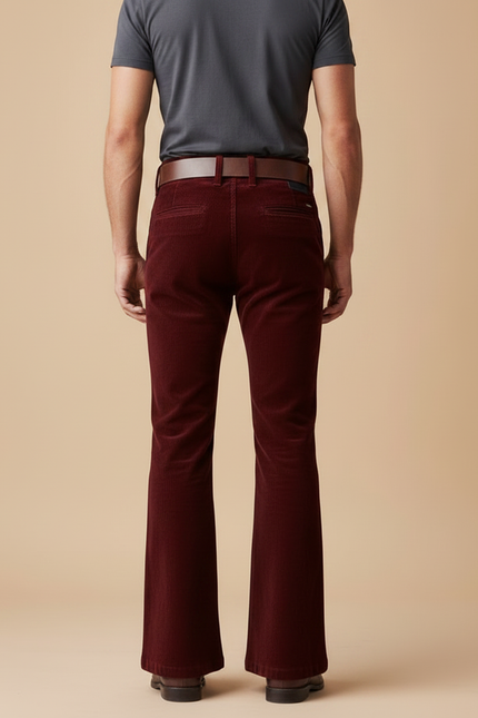 Pantalon Patte D'Éléphant Velours Côtelé Bordeaux Vintage Homme - Cordé - vue 2