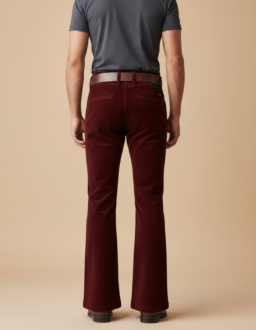 Pantalon Patte D'Éléphant Velours Côtelé Bordeaux Vintage Homme - Cordé - vue 2