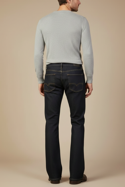 Pantalon Patte D'Éléphant Homme Bleu Marine Denim Évasé Classique - Jean - vue 2