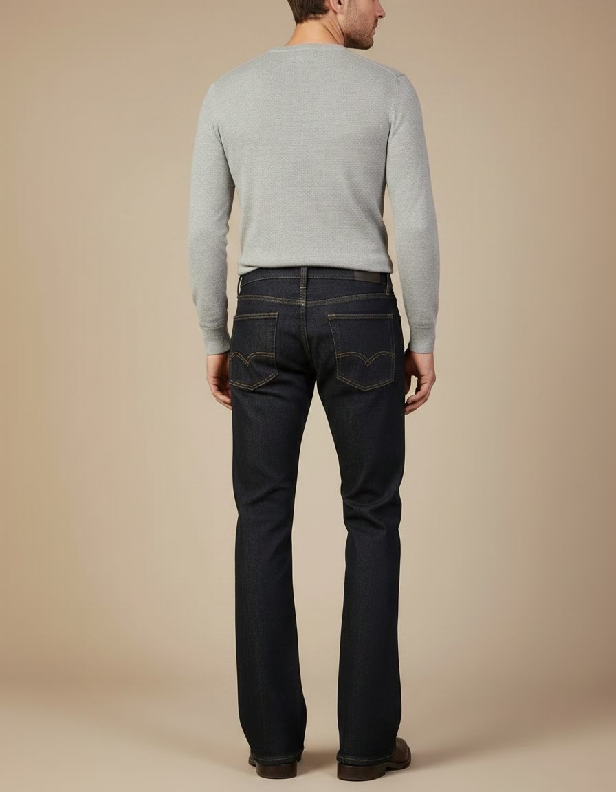 Pantalon Patte D'Éléphant Homme Bleu Marine Denim Évasé Classique - Jean - vue 2