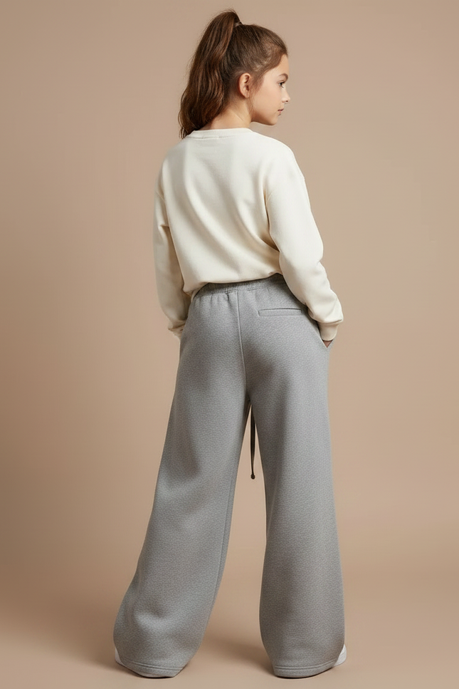 Pantalon Patte D'Éléphant Gris Ample Molleton Décontracté Cordon - vue 2