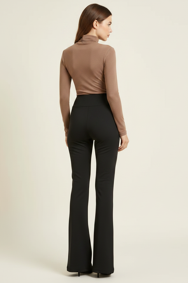 Pantalon Patte D'Éléphant Noir Évasé Taille Haute Élégant Slim - Polyester - vue 2
