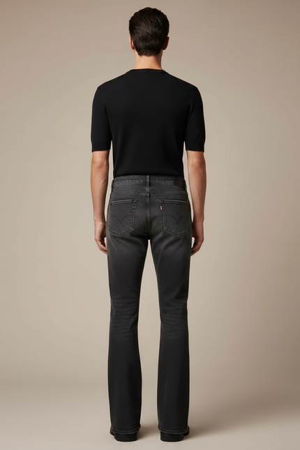Pantalon Patte D'Éléphant Noir Déchiré Zippé Évasé Homme - Gris Jean - vue 2