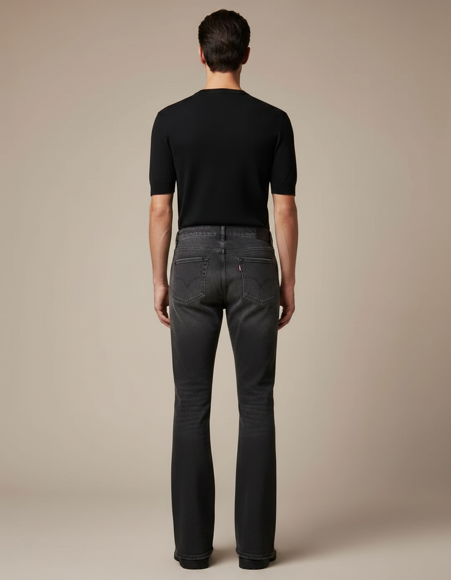Pantalon Patte D'Éléphant Noir Déchiré Zippé Évasé Homme - Gris Jean - vue 2