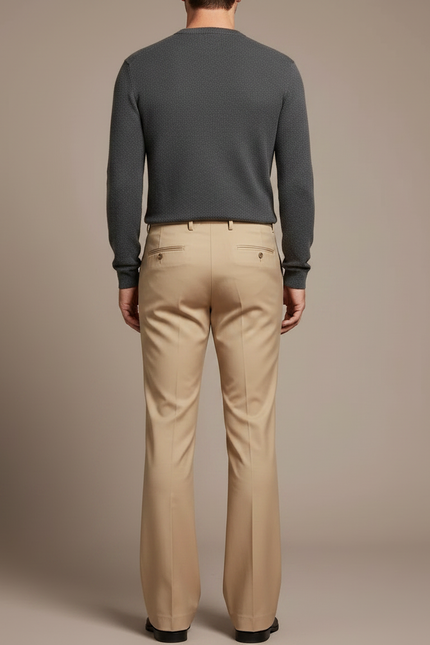Pantalon Patte D'Éléphant Beige Homme Évasé Élégant Décontracté - Gabardine - vue 2