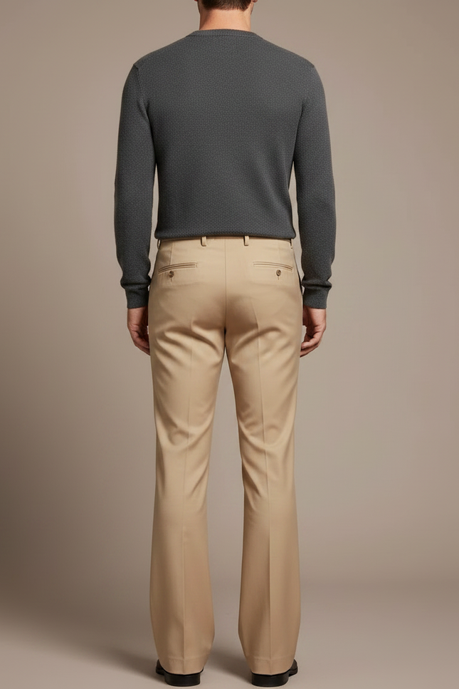 Pantalon Patte D'Éléphant Beige Homme Évasé Élégant Décontracté - Gabardine - vue 2
