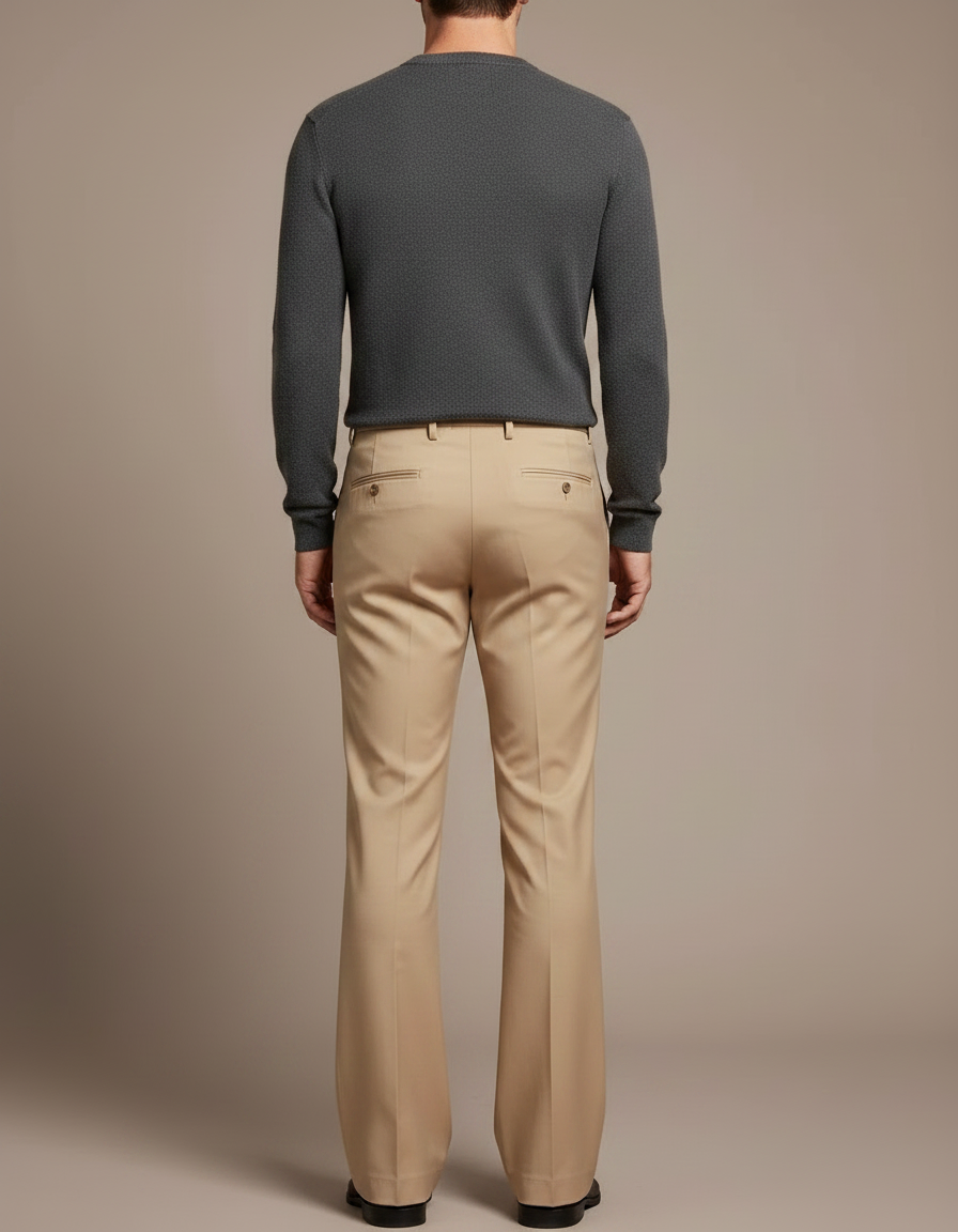 Pantalon Patte D'Éléphant Beige Homme Évasé Élégant Décontracté - Gabardine - vue 2