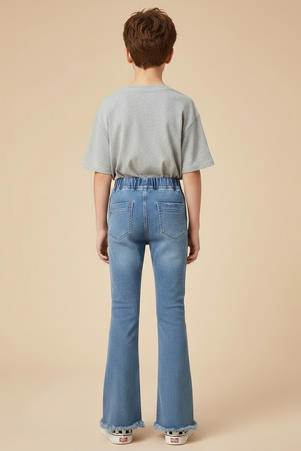 Pantalon Patte D'Éléphant Denim Bleu Clair Évasé Enfant - Jean - vue 2