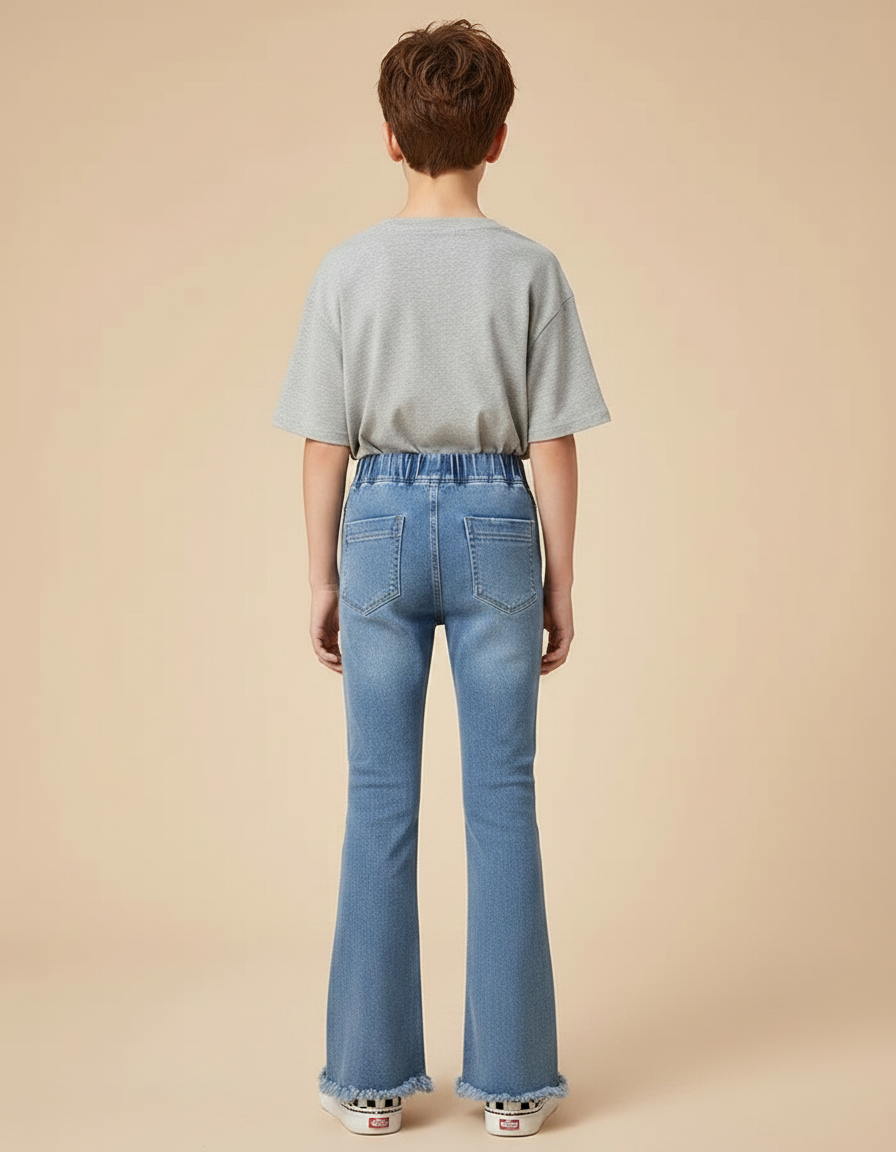 Pantalon Patte D'Éléphant Denim Bleu Clair Évasé Enfant - Jean - vue 2