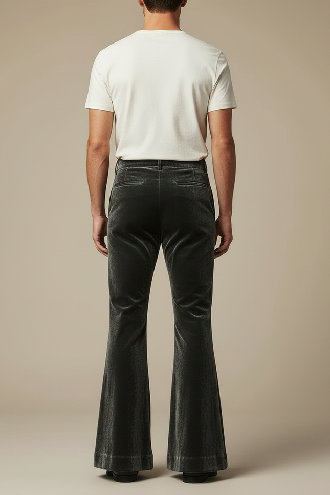 Pantalon Patte D'Éléphant Velours Gris Homme Évasé Chic - vue 2