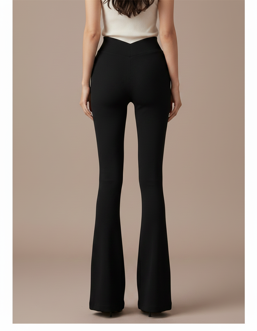 Pantalon Patte D'Éléphant Noir Côtelé Taille Haute Évasé Élégant - Maille - vue 2