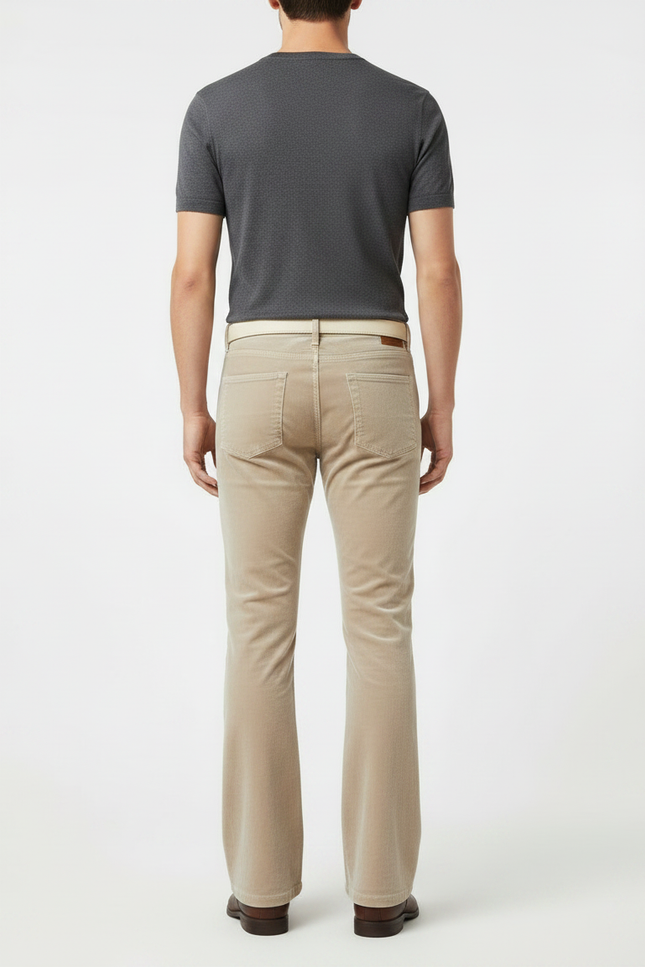 Pantalon Patte D'Éléphant Beige Velours Côtelé Évasé Homme - vue 2