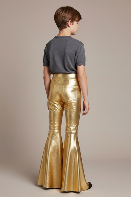 Pantalon Patte D'Éléphant Doré Brillant Évasé Enfant Disco - Simili cuir - vue 2
