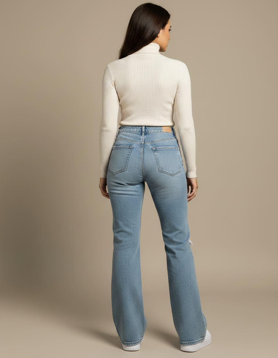 Pantalon Patte D'Éléphant Bleu Clair Délavé Déchiré Évasé - Jean - vue 2