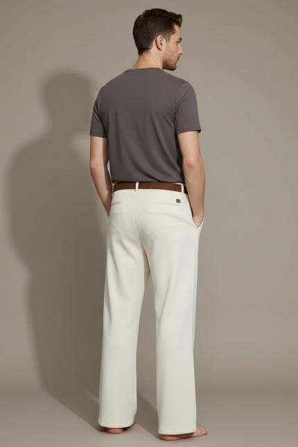 Pantalon Patte D'Éléphant Crème Ample Décontracté Homme Ceinturé - Beige Molleton - vue 2