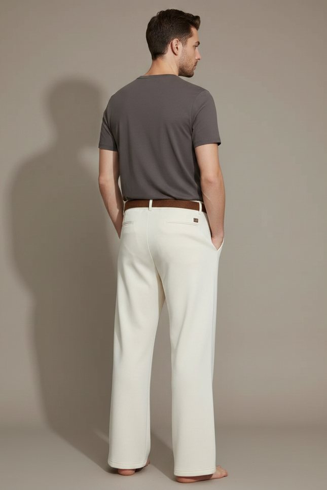 Pantalon Patte D'Éléphant Crème Ample Décontracté Homme Ceinturé - Beige Molleton - vue 2