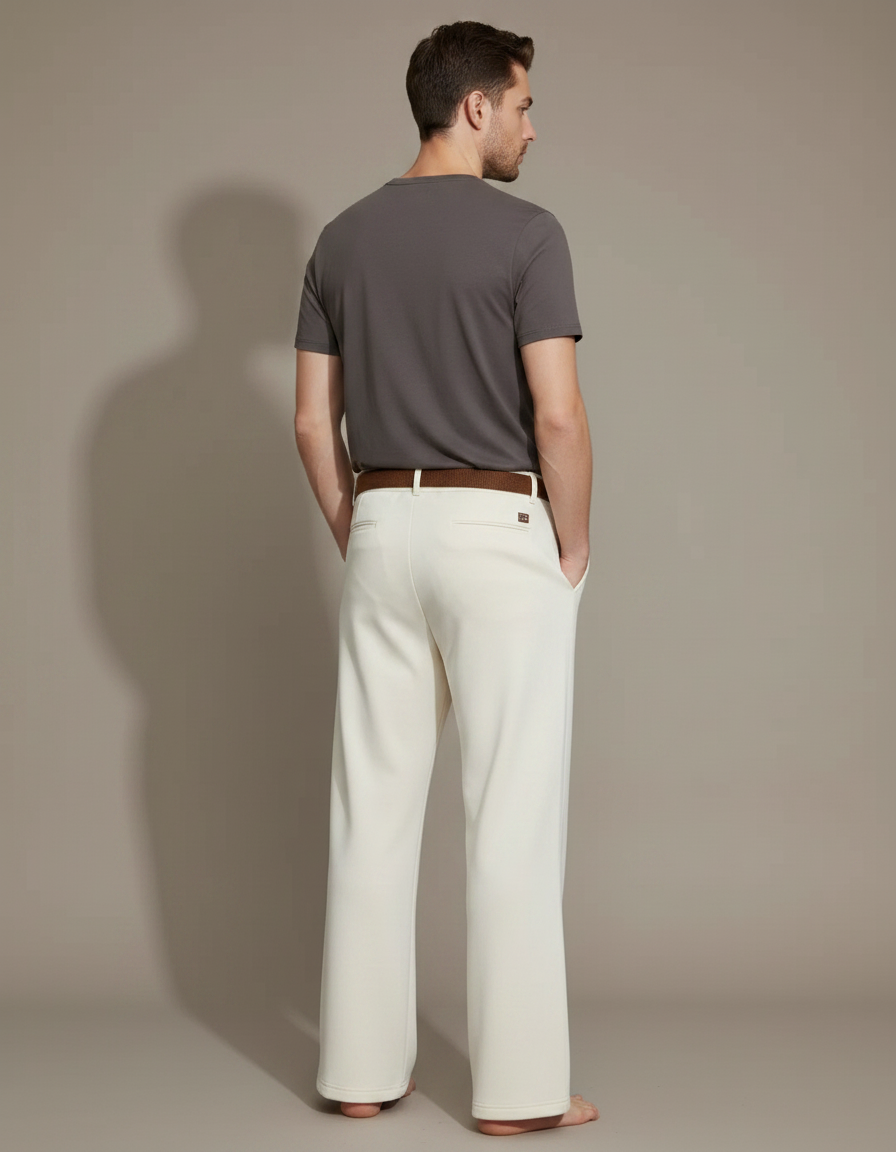 Pantalon Patte D'Éléphant Crème Ample Décontracté Homme Ceinturé - Beige Molleton - vue 2