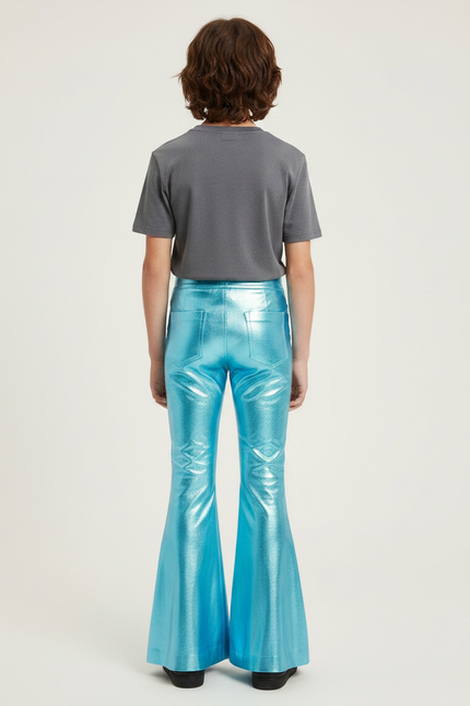 Pantalon Patte D'Éléphant Bleu Métallisé Brillant Évasé Enfant - Polyester - vue 2