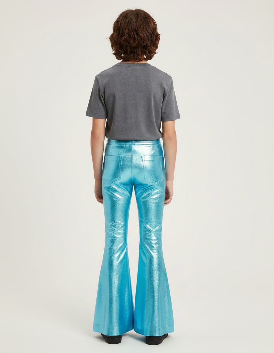 Pantalon Patte D'Éléphant Bleu Métallisé Brillant Évasé Enfant - Polyester - vue 2