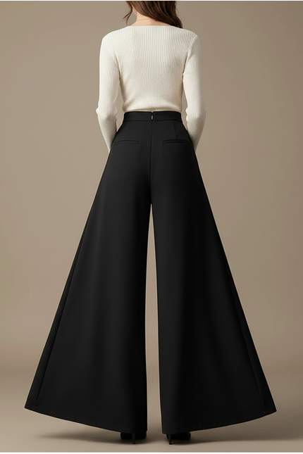 Pantalon Patte D'Éléphant Noir Fluide Taille Haute Élégant - Polyester - vue 2