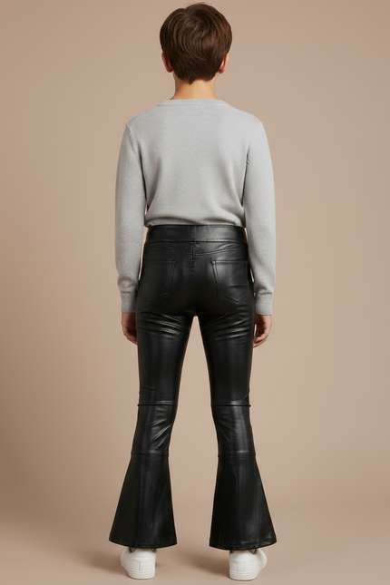 Pantalon Patte D'Éléphant Noir Similicuir Évasé Enfant Moderne - Simili cuir - vue 2