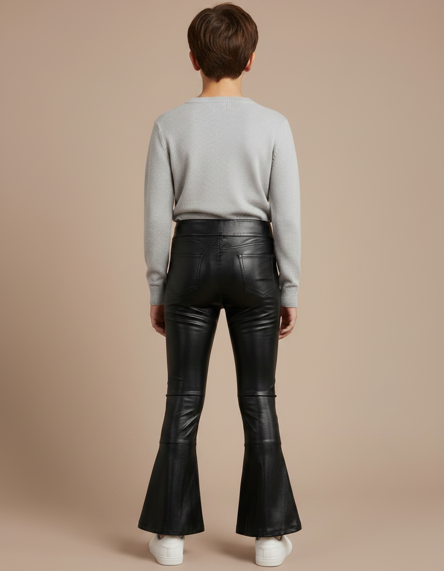 Pantalon Patte D'Éléphant Noir Similicuir Évasé Enfant Moderne - Simili cuir - vue 2
