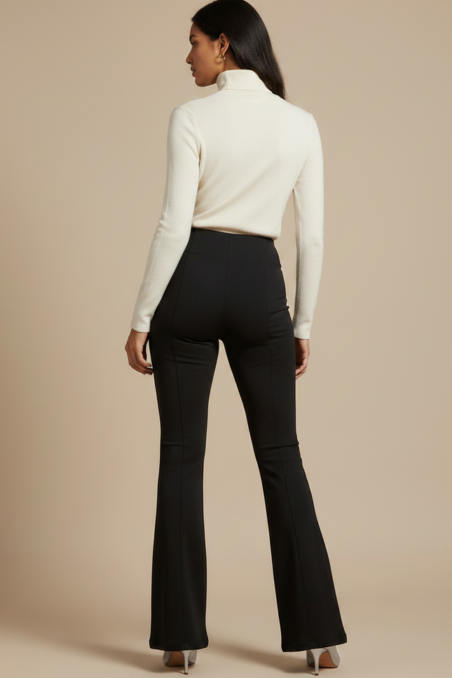 Pantalon Patte D'Éléphant Noir Taille Haute Poches Évasé - Maille - vue 2