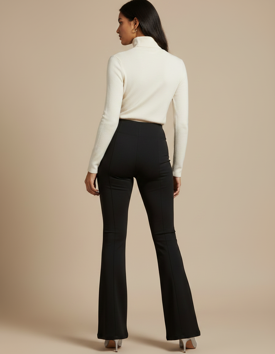 Pantalon Patte D'Éléphant Noir Taille Haute Poches Évasé - Maille - vue 2